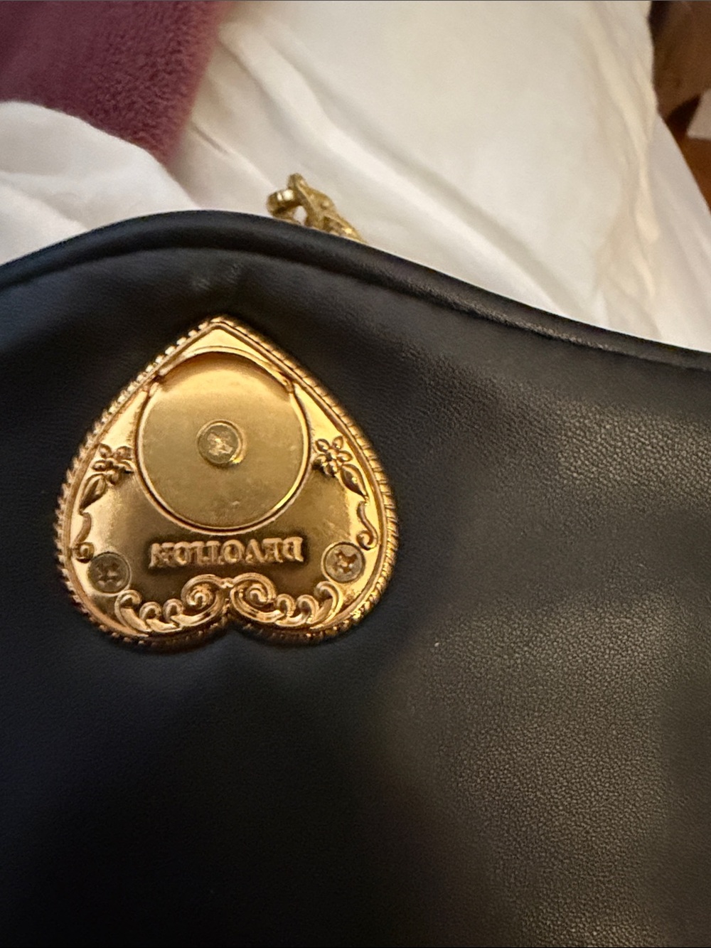 Dolce & Gabbana Black Quilted Shoulder Bag with Gold Heart Medallion - Picture 2 of 6